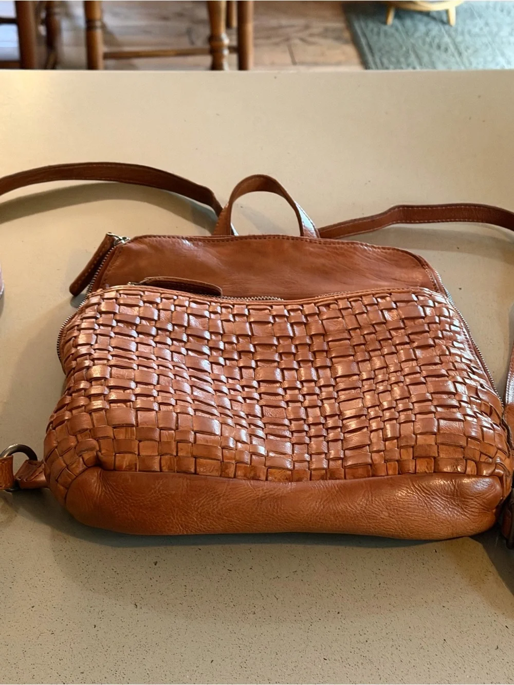 Woven Leather Backpack in Tan - Classic Everyday Carry